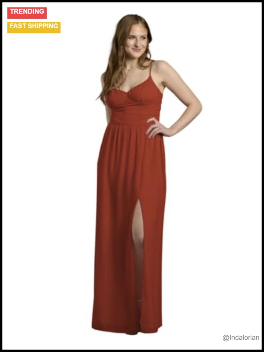 Chiffon Spaghetti Strap A-Line Dress with Slit